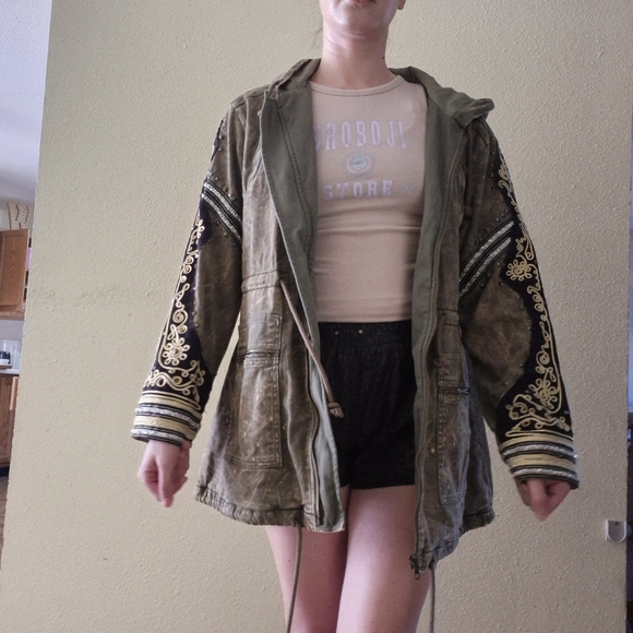 Free People Golden Quills Green Military Parka Size XS - Picture 8 of 9